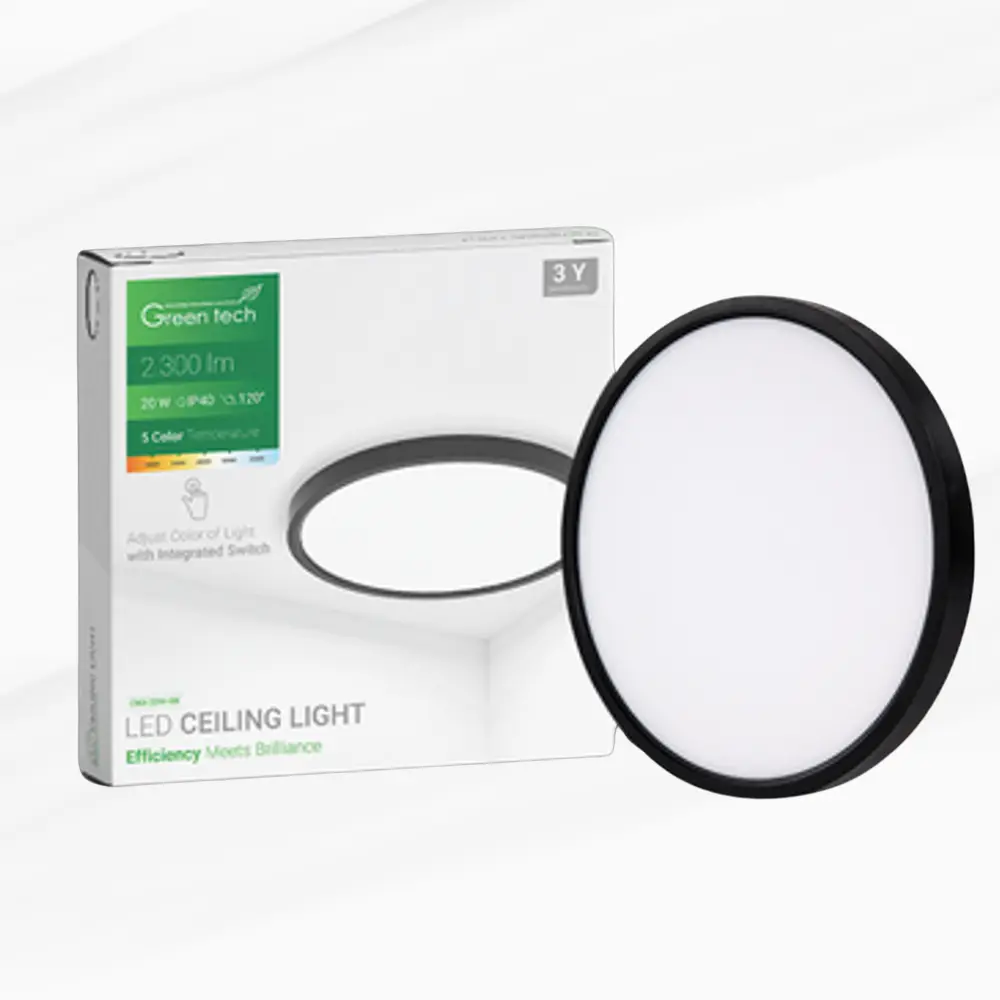 LED plafonjera Green Tech CNX serija 20W, 5CCT, IP40, fi30 cm, crna