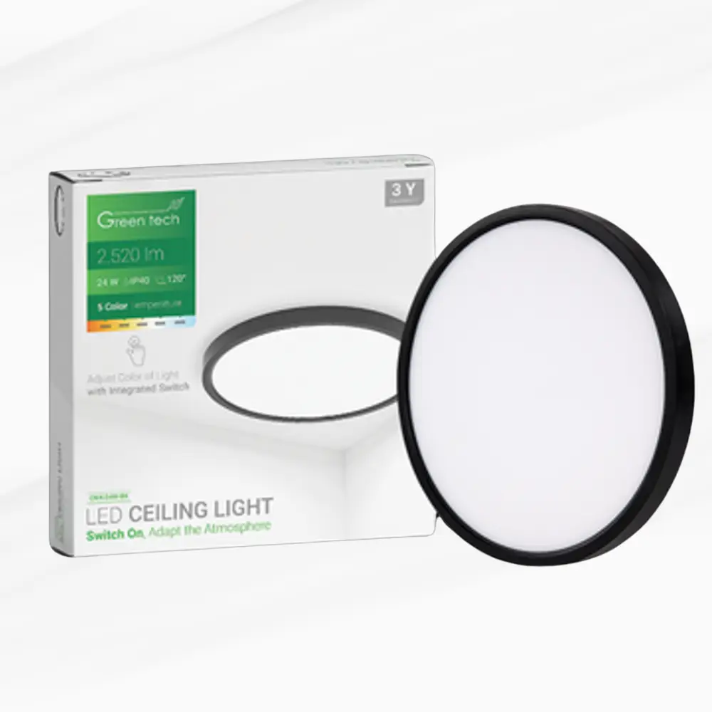 LED plafonjera Green Tech 24W, 5 CCT 3000K-3500K-4000K-5000K-6500K, fi40 cm, crna